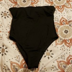 Cheeky strapless one piece bathing suit